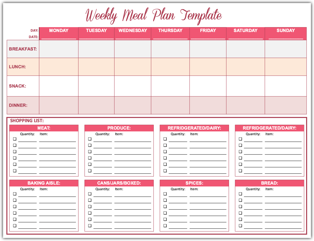 Meal Plan Templates - Quickly Plan Your Meals This Week